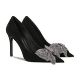 Rhinestone Bow Deco Pointy Toe Heels Black / EU 32 / 6.5CM