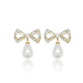 Rhinestone Bow Drop Minimalist Earrings White / Clip On