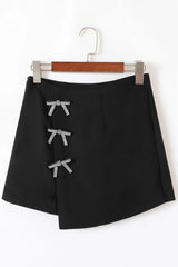 Rhinestone Bow Wrap High Waist Mini Skirt