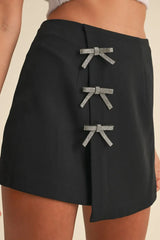 Rhinestone Bow Wrap High Waist Mini Skirt