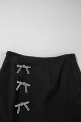 Rhinestone Bow Wrap High Waist Mini Skirt