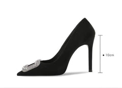 Rhinestone Buckle Suede Pointy Toe Heels