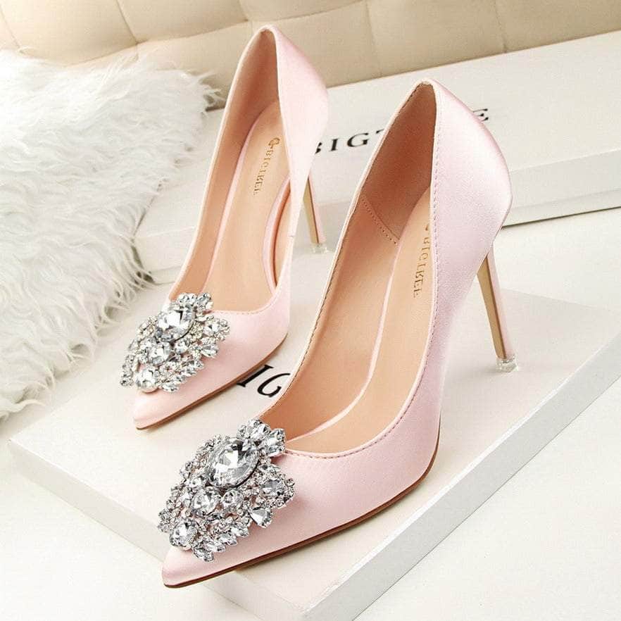 Rhinestone Crystal Silk Satin Heels
