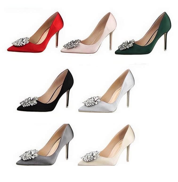 Rhinestone Crystal Silk Satin Heels