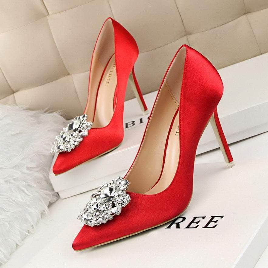 Rhinestone Crystal Silk Satin Heels