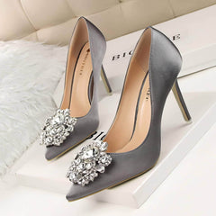 Rhinestone Crystal Silk Satin Heels