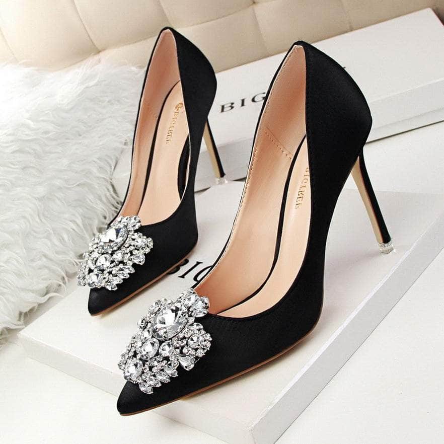 Rhinestone Crystal Silk Satin Heels