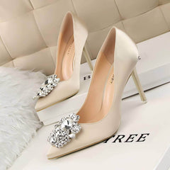 Rhinestone Crystal Silk Satin Heels
