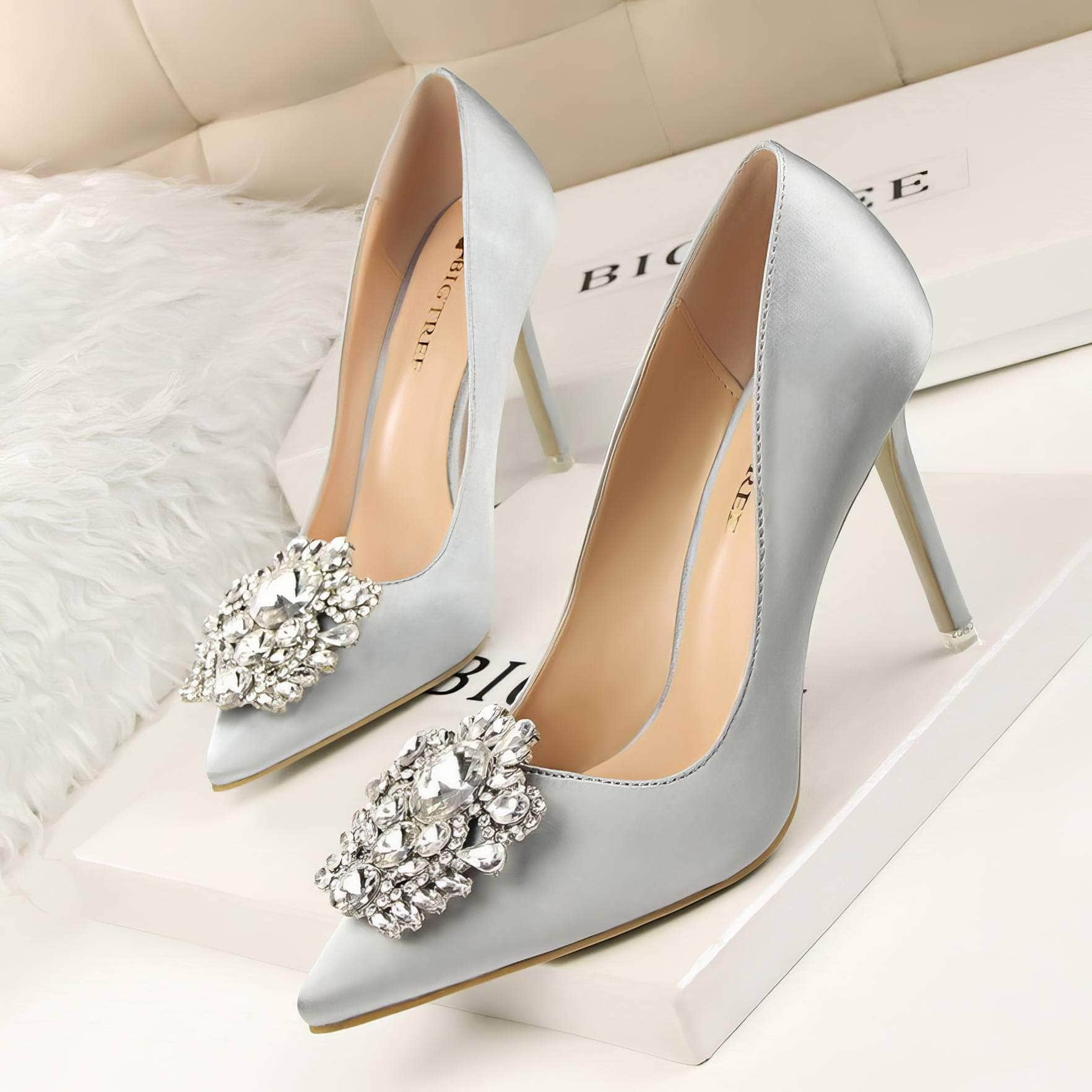 Rhinestone Crystal Silk Satin Heels
