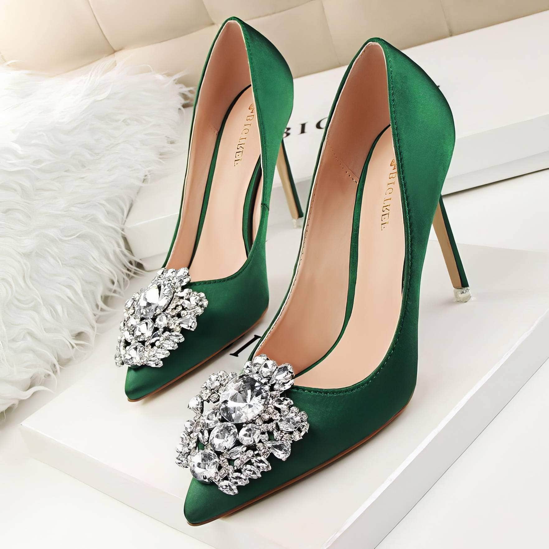 Rhinestone Crystal Silk Satin Heels