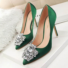 Rhinestone Crystal Silk Satin Heels
