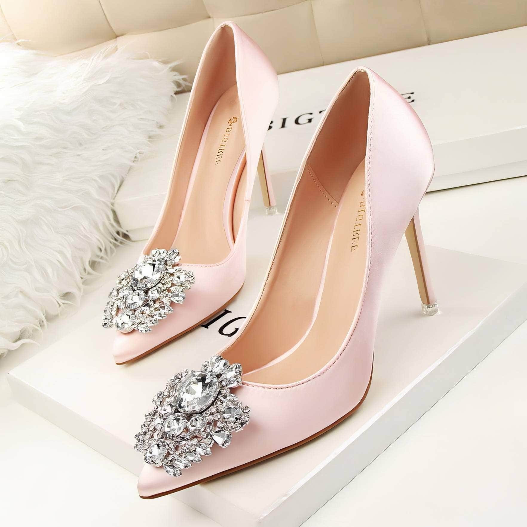 Rhinestone Crystal Silk Satin Heels EU 33 / Pink / 10CM