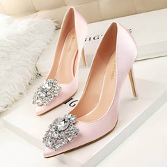 Rhinestone Crystal Silk Satin Heels EU 33 / Pink / 10CM