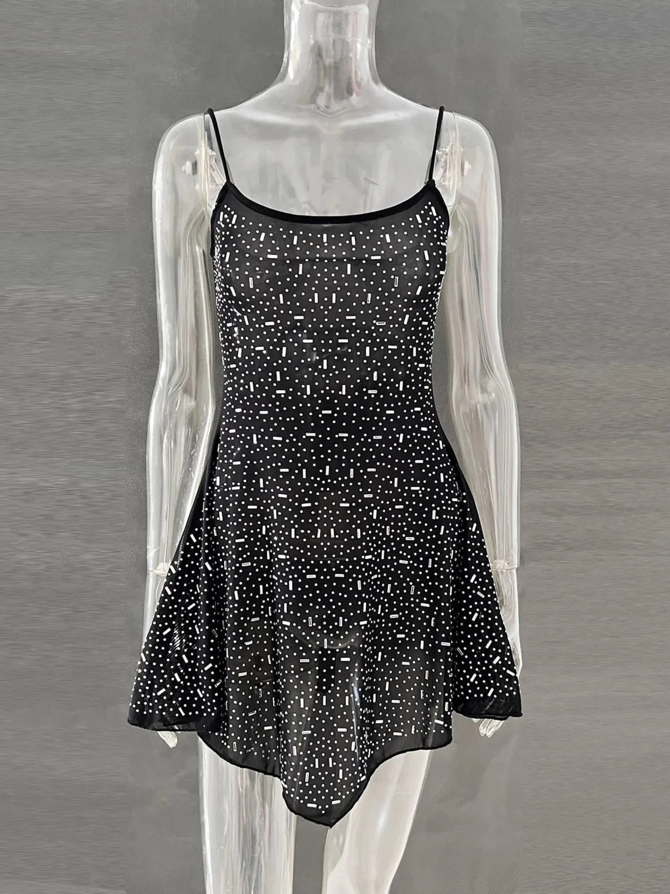 Rhinestone Decor Mini Cami Dress Black / S