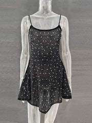 Rhinestone Decor Mini Cami Dress Black / S