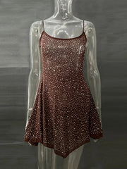 Rhinestone Decor Mini Cami Dress Brown / S