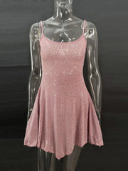 Rhinestone Decor Mini Cami Dress Pink / S
