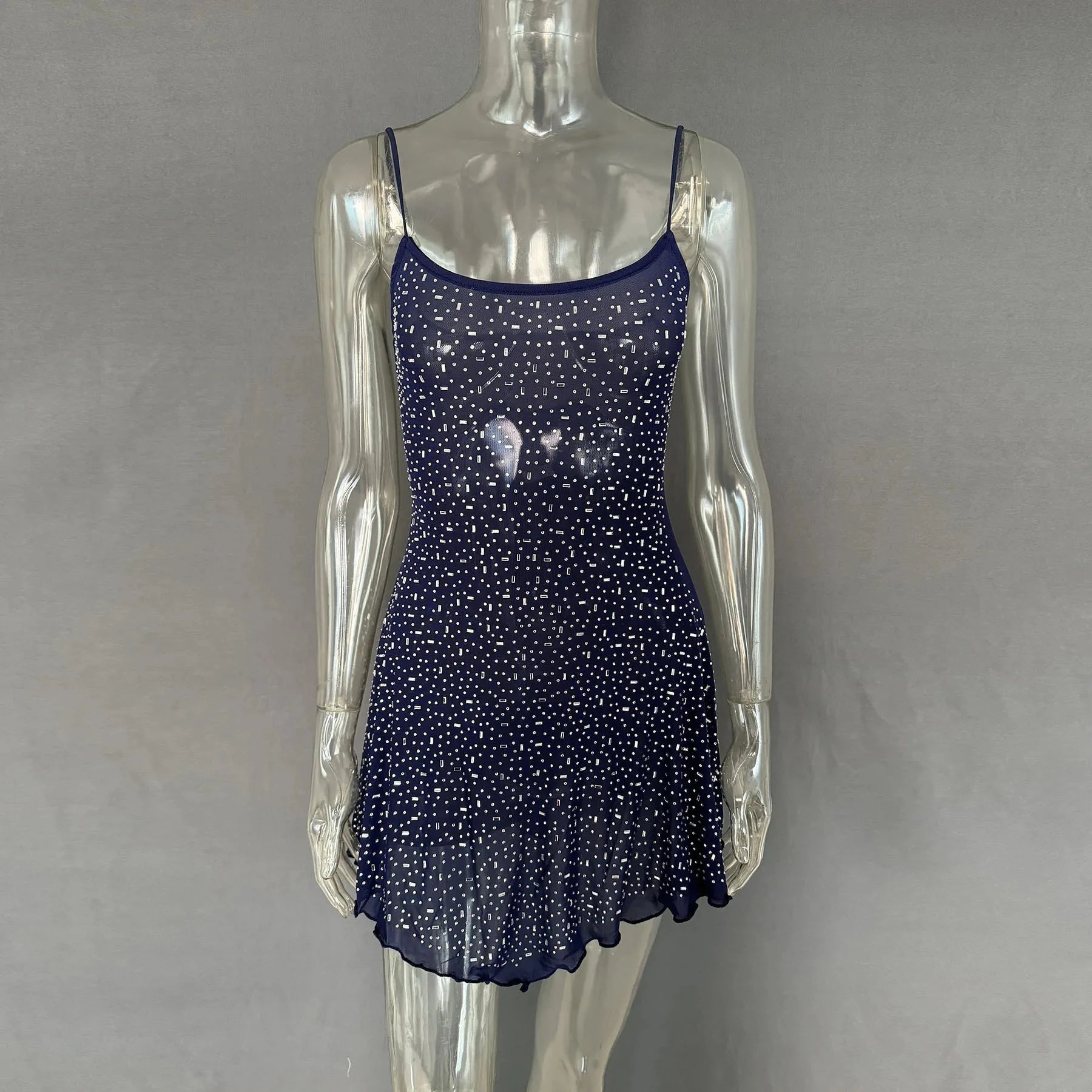 Rhinestone Decor Mini Cami Dress Royal Blue / S