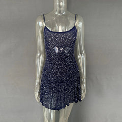 Rhinestone Decor Mini Cami Dress Royal Blue / S