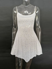 Rhinestone Decor Mini Cami Dress White / S
