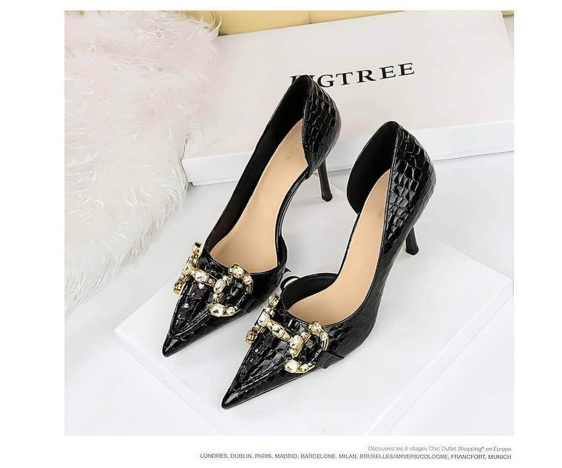 Rhinestone Decorated Croc Pump High Heels