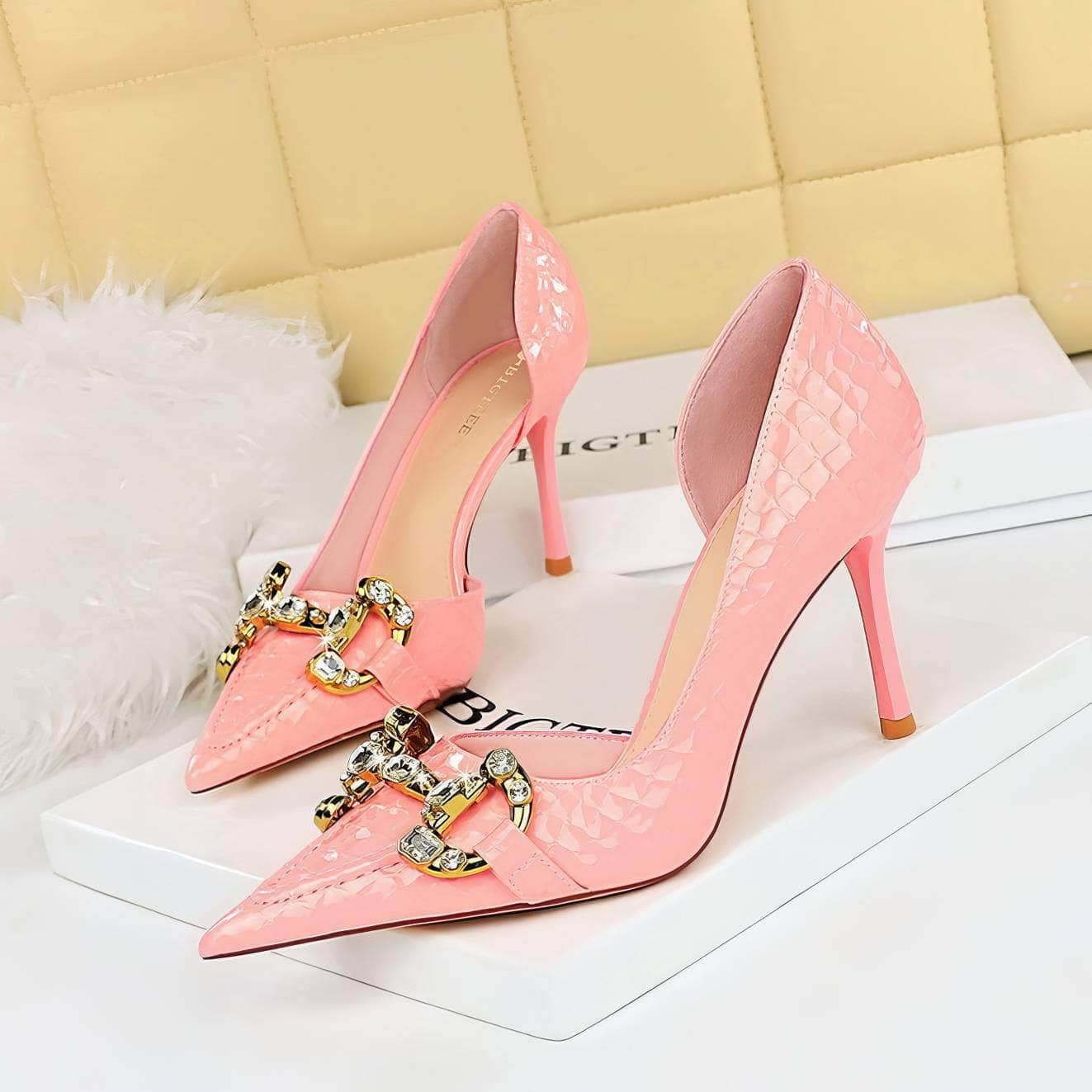 Rhinestone Decorated Croc Pump High Heels