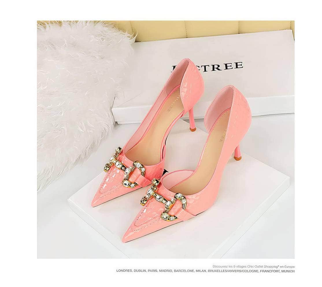 Rhinestone Decorated Croc Pump High Heels