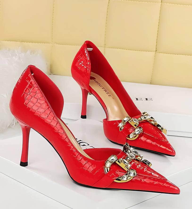 Rhinestone Decorated Croc Pump High Heels