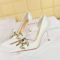 Rhinestone Decorated Croc Pump High Heels