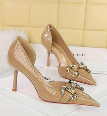 Rhinestone Decorated Croc Pump High Heels