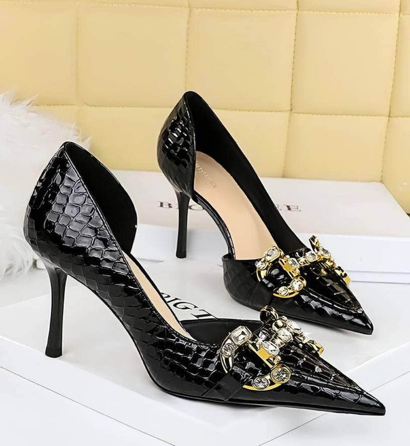Rhinestone Decorated Croc Pump High Heels