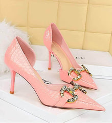 Rhinestone Decorated Croc Pump High Heels