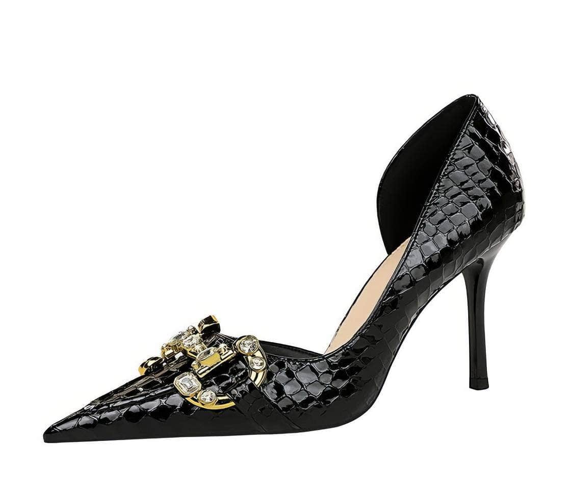 Rhinestone Decorated Croc Pump High Heels EU 33 / Black / 8CM