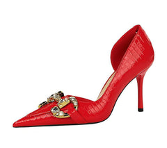 Rhinestone Decorated Croc Pump High Heels EU 33 / Red / 8CM