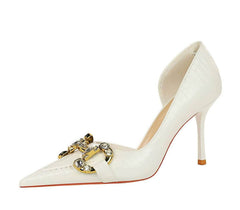 Rhinestone Decorated Croc Pump High Heels EU 33 / White / 8CM