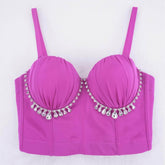 Rhinestone Embellished Bustier Corset Bralette S / DeepPink