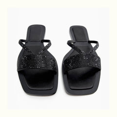 Rhinestone Embellished Slide In Slippers