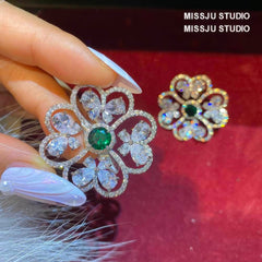 Rhinestone Inlaid Emerald Stone Round Earrings Green