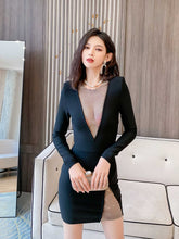 Rhinestone Mesh Splice Trim Bandage Dress XS / Black