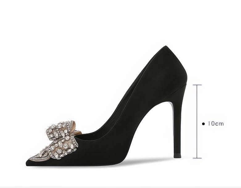 Rhinestone Metal Bow Embellished Pointed Toe Heels