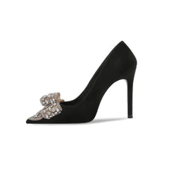 Rhinestone Metal Bow Embellished Pointed Toe Heels