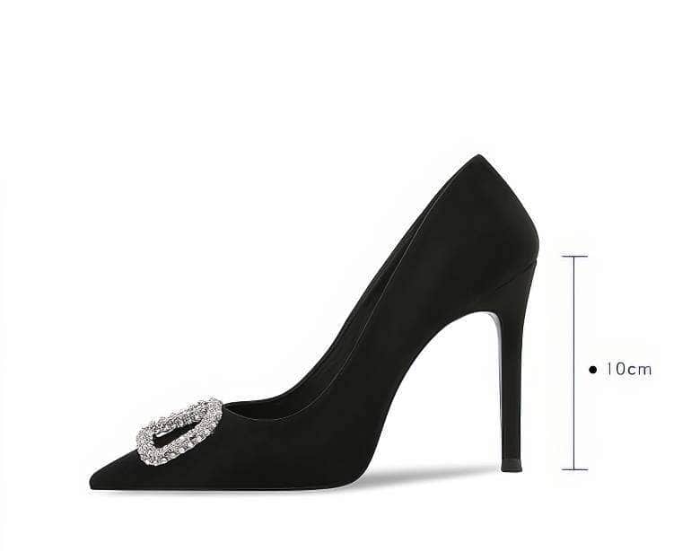 Rhinestone Metal Suede Pointy Toe Heels