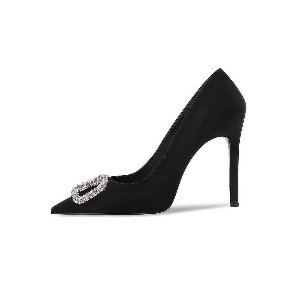 Rhinestone Metal Suede Pointy Toe Heels