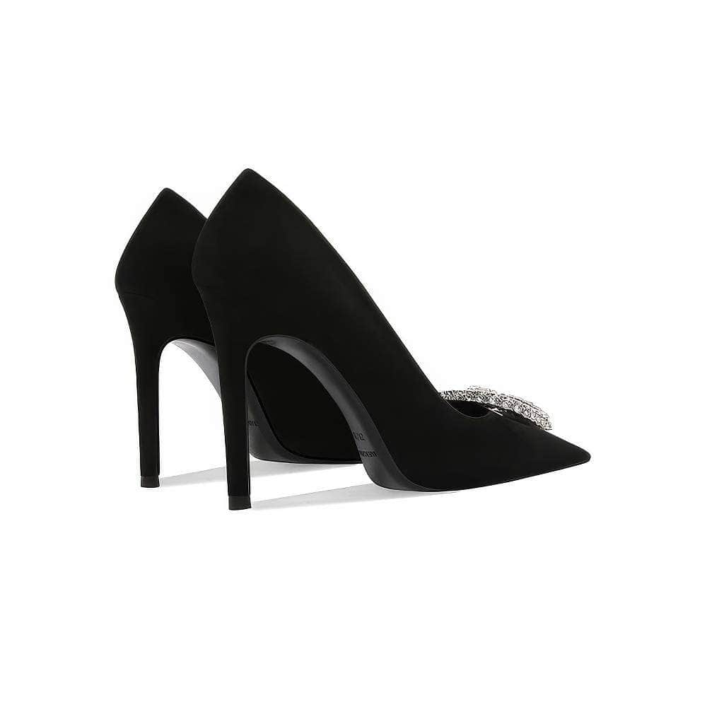 Rhinestone Metal Suede Pointy Toe Heels