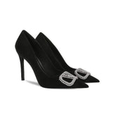 Rhinestone Metal Suede Pointy Toe Heels EU 31 / Black / 6CM