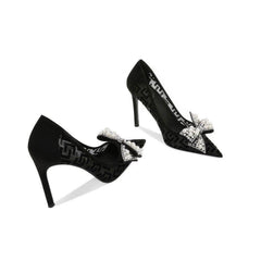 RhineStone Pearl Bow Deco Monogramm Stiletto Heels