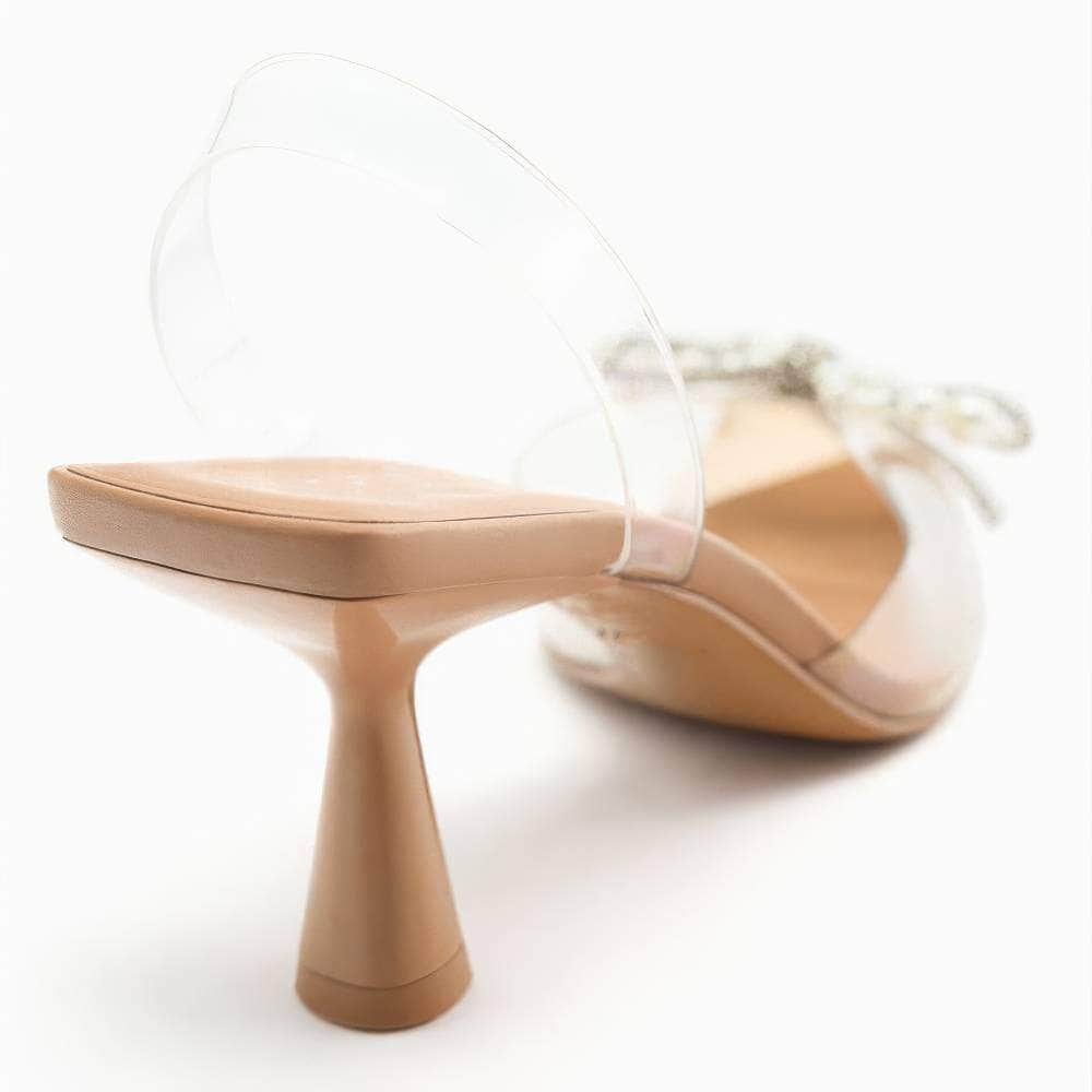Rhinestone Pearl Bow Decor Slingback Heels