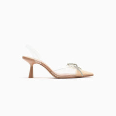 Rhinestone Pearl Bow Decor Slingback Heels