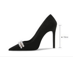 Rhinestone Pearl Decorated Satin Court Heels