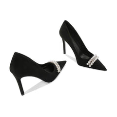 Rhinestone Pearl Decorated Satin Court Heels